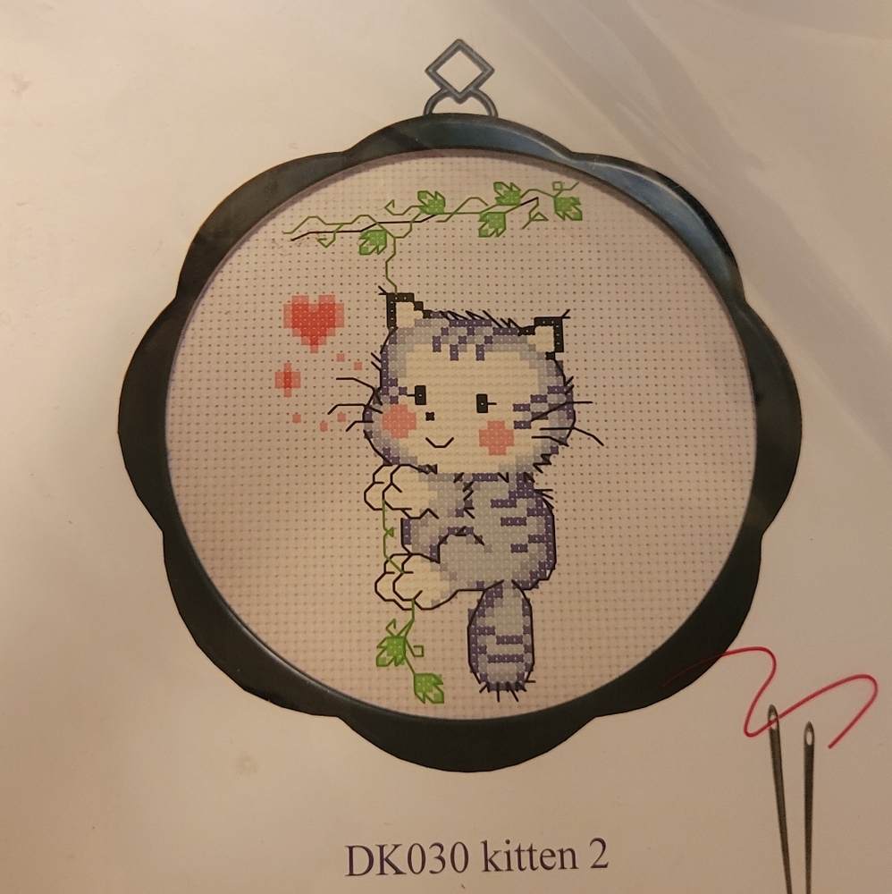 Cat Cross-Stitch Art DIY Gift Kit Cottagecore Grannycore Crafting Ivy Heart